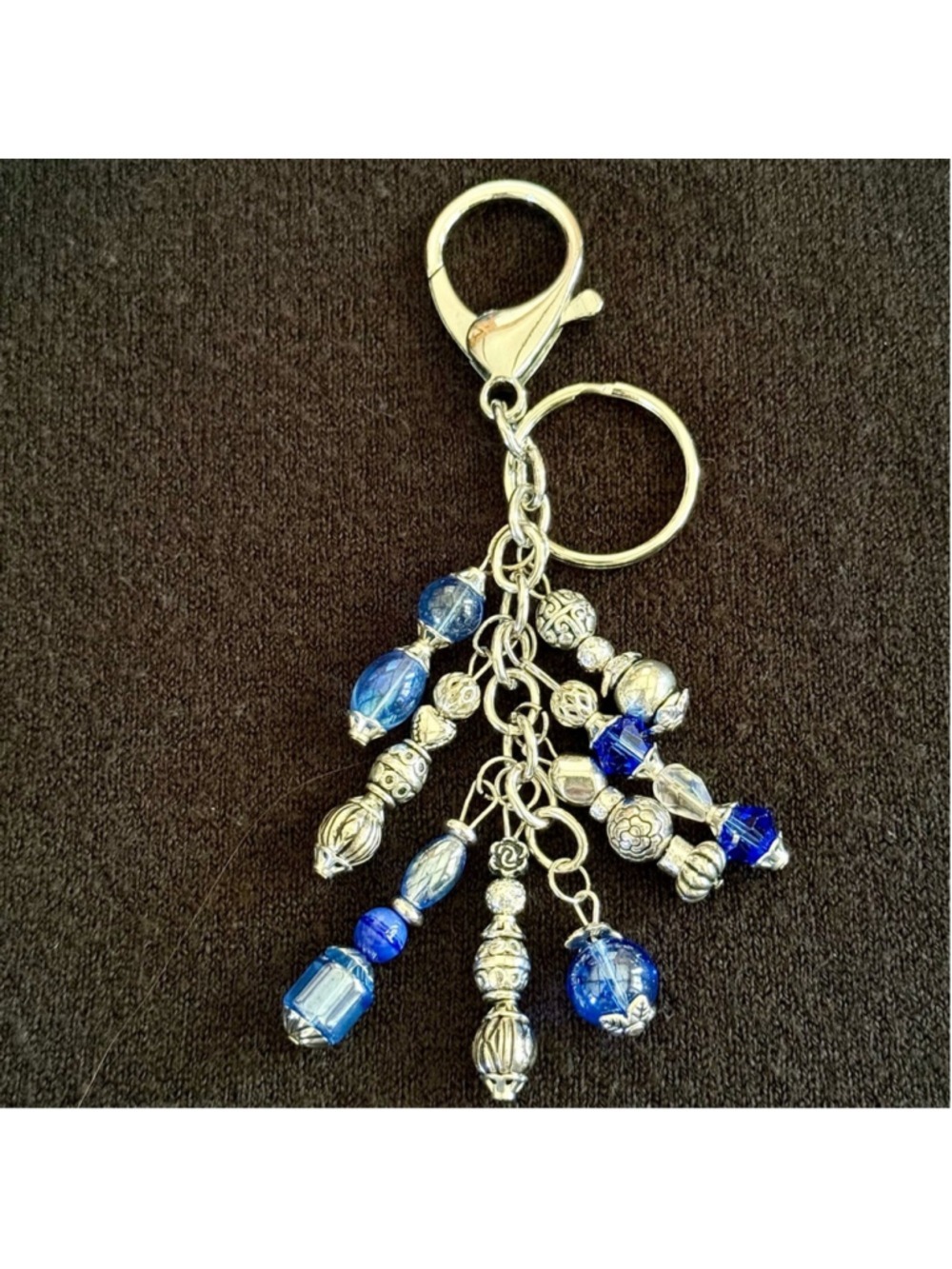 NEW Sky Blue Crystal Beaded Bag Charm Keychain Handmade One of a Kind NWT (#10)